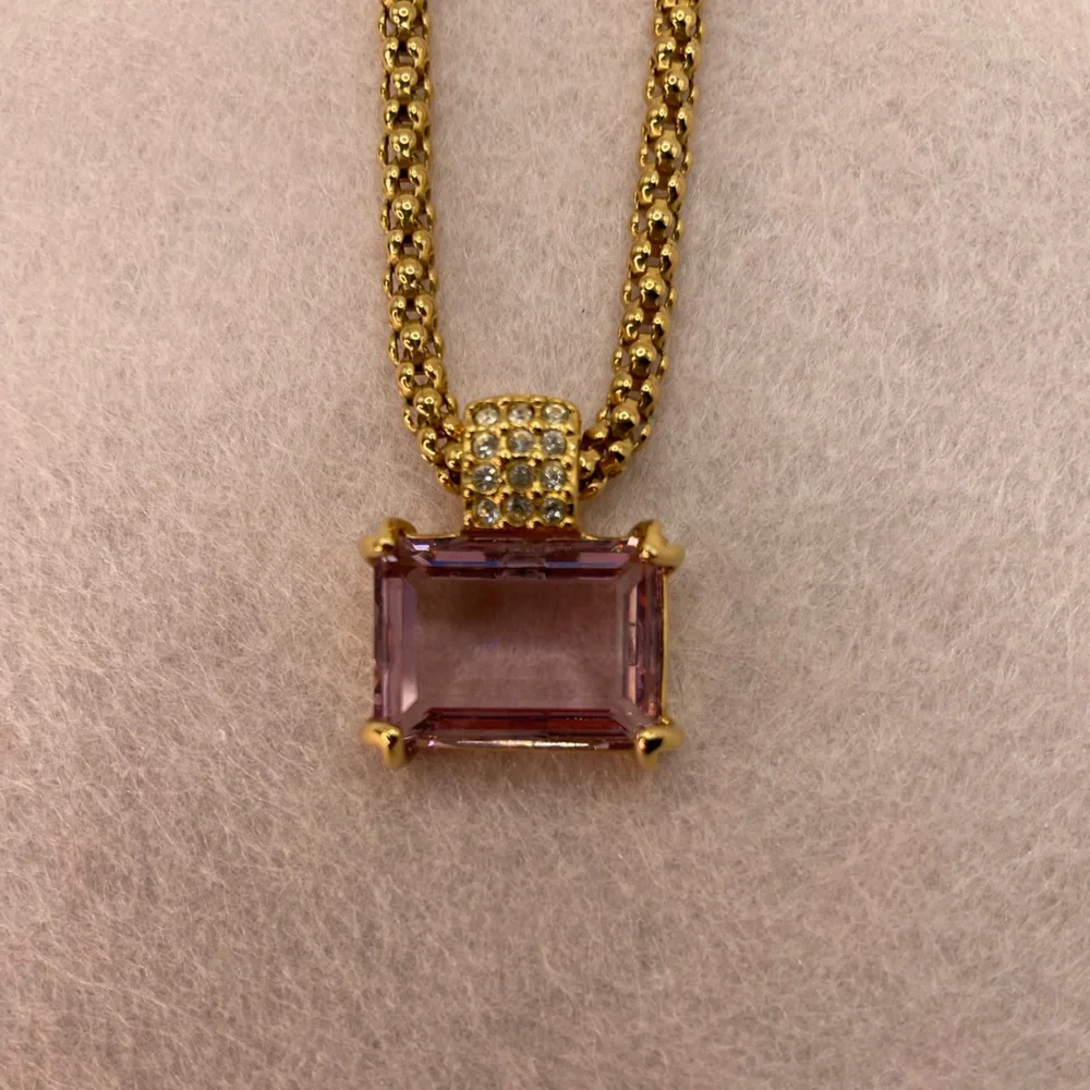 Swarovski Gold Tone Crystal Necklace & Earrings Set Swan Hallmark Light Amethyst - Picture 2 of 13